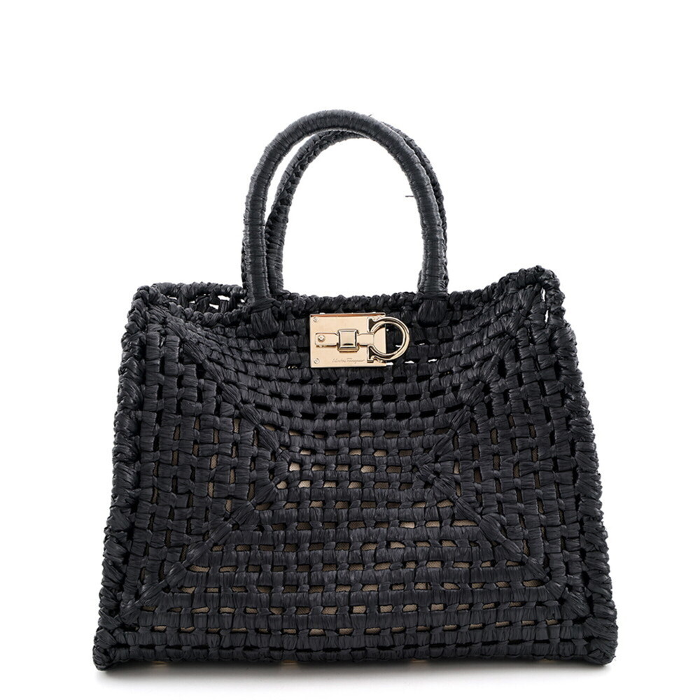 Salvatore Ferragamo handbag Studio Raffia 211101 2-way black for women